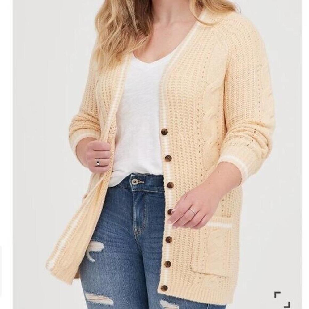 Torrid Women Sweater Size 5 Yellow Long Cardigan Grandma Granny Chic Pockets NWT